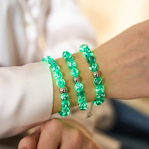 Sarcelle | Argent | Bracelet macramé verre luciole